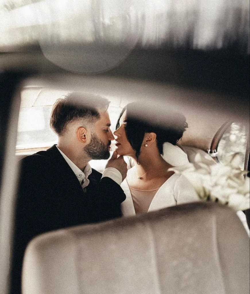 A bride and groom in a close moment